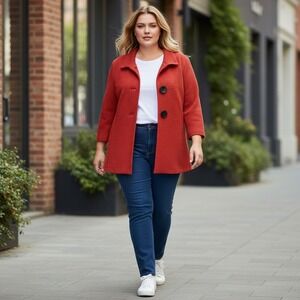 Joseph Ribkoff Red Textured Knit Jacket 3/4 Sleeve Button Front Womens Size 16